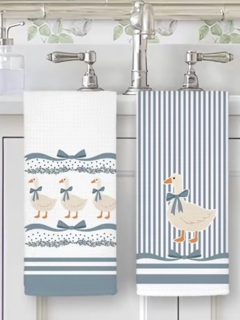 New 2Pack Blue Bow Tie Goose Kitchen Towels Cottagecore Farmhouse bathroom Decor